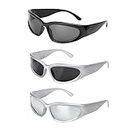 HONGXIN-SHOP Wrap Around Sport Sunglasses Fashion Retro Y2K Oval Sunglasses Unisex Sport Driving Sunglasses for Men Women 3 Pair