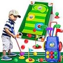 Doloowee Kinder Golf Clubs, 2 in 1 Toddler Golf Set mit Golf Board, Putting Mat, 6 Bälle, Indoor Outdoor Sport Spielzeug Geburtstagsgeschenke für Jungen Mädchen 3 4 5 6 Jahre alt