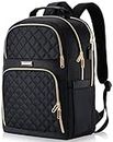 Travel Laptop Backpack for Women, 15.6 Inch Quilted Work Backpack Purse with USB Charging Port, Large School Backpack for Girls, Anti-theft Teacher Student Book Bags, Casual Daypacks, Black
