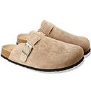 Boston Clogs for Women Boston Clogs Dupes Suede Soft Leather Clogs Classic Cork Clog Antislip Sole Slippers Waterproof Mules House Sandals with Arch Support and Adjustable Buckle Unisex, 1-apricot, 7 Wide Women/5.5 Wide Men