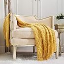 CREVENT Knitted Decorative Throw Blanket for Couch Sofa Chair Bed，Soft Warm Cozy Light Weight for Spring Summer (127cmX152cm Mustard Yellow)