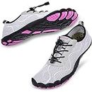 hiitave Womens Water Shoes Quick Dry Barefoot for Swim Diving Surf Aqua Sports Pool Beach Walking Yoga, A/Light Gray/Purple, 8.5
