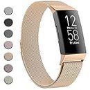 Vancle band for Fitbit Charge 4 Band for Women Men, Stainless Steel Mesh Breathable Wristband with Adjustable Magnet Clasp for Fitbit Charge 4 / Charge 3 (Rose gold, Small)
