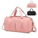 Gym Bag for Women, Small Sports Duffel Bag with Wet Bag and Shoe Compartment, Travel Duffel Bag, Weekender Overnight Bag, Hospital Bag, Swimming Bag, Pink