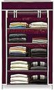 STRONGER STORE Shoe Rack Mini Collapsible Wardrobe Armoire almari Closet Clothes Storage Rack 5 Shelves 5 Sides, Quick and Easy to Assemble (5 Shelf, Maroon, Plastic & Non Woven Fabric)