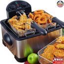 1700W Electric Deep Fryer Triple Basket Stainless-Steel w/ Timer Commercial NEW