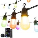 LPHIANX 49FT Smart Outdoor String Lights, Patio Lights with Remote & APP Control, Patio Lights with 15 Waterproof Shatterproof LED Bulbs, Smart RGB String Lights Outsides Work with Alexa
