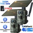 2PACK Solar 4G LTE 2K Cellular Trail Camera Wildlife Game SIM Card Hunting+32G