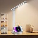 Xubialo Desk Lamp for Home Office, LED Desk Lamp with USB Charging Port, Touch Control Small Desk Lamp with Pen/Phone Holder, 3 Color Modes Foldable Study Reading Lamp with 10 Min Timer