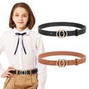 SANSTHS Girls 2 Pack Leather Belts Girls Kids Skinny Leather Belt with Double...