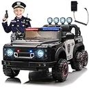 24V Electric Car Kid 6 Wheel Suspension, 24V7A Battery Powered Ride on Police Car Remote, Intercom, Storage Space, 3 Speeds, USB, Bluetooth, LED Lights, Music, Ride on Car (Black)