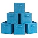 EZOWARE Juego de 6 Cubos de almacenamiento de tela plegables con asas, Caja Organizadoras de Almacenaje para Hogar, Ropa, cuarto de niños, juguetes, 26.7 x 26.7 x 27.8 cm / color: Azul Niagara