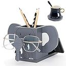 Yuseful 4 in 1 Elephant Pen Holder, Handmade Wooden Phone Eyeglass Pencil Holder Stand with Coasters, Desk Organizer for Office Supplies Makeup Brush Funny Elephant Gifts for Women Kids