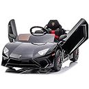 Kidzone Kids Electric Ride On 12V Lead_ Acid Licensed Lamborghini Aventador Battery Powered Sports Car Toy with 2 Speeds, Parent Control, Sound System, LED Headlights & Hydraulic Doors - Black