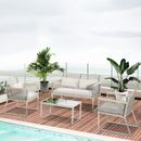 4-teiliges Terrassen-Rund PE Rattan Outdoor-Sofa-Set, Wintergartenmöbel-Set