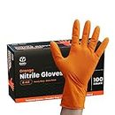 100 Count 8 Mil Nitrile Disposable Gloves - Industrial Grade, Safety Work, Food safe, Diamond Textured Orange Gloves - Large