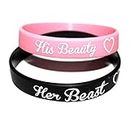 HAPINARY 4PCS pink wristbands pink gifts his beauty her beast Small Presents Bracelet party supplies lovers, 20X6.4X1.2cm, Faux Leather