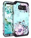 Casetego Compatible with Galaxy S8 Plus Case,Floral Three Layer Heavy Duty Hybrid Sturdy Shockproof Full Body Protective Cover Case for Samsung Galaxy S8 Plus,Blue Flower