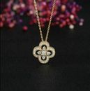 2.33 Ct Round Cut Simulated Diamond Clover Flower Pendant 14k Yellow Gold Plated