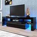 BAMACAR LED TV Stand for 70 Inch TV, Black TV Stand 70 Inch TV Table, 50 55 60 65 70 Inch TV Stands for Living Room 60 65 70 Inch TV Console Black Entertainment Center for 70 65+ 65 60 55 50 Inch TV