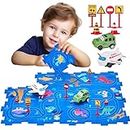 hahaland Puzzle Racer Kids Car Track Set - Dinosaurs Kids Toys for 3 4 5 Year Old Boys Girls, Race Track Educational Toys for Kids 3-5, 3 4 Year Old Boy Girl Gifts for 3+