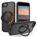 GUAGUA Magnetic Case for iPhone SE (2022/2020), iPhone 8/7 Case with 360 Degree Rotatable Invisible Ring, iPhone 7/8/SE Case with Stand Compatible with Magsafe Slim Shockproof Case-Translucent Black