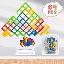 Lemren Tetra Tower Stack Attack Game - 64 Pcs with Storage Box Team Tower Game for Kids & Adults, Family Party Game Board Games Balance Stacking Toys for 2-6 Players