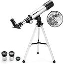 CEZO Telescope Zoom 90X HD Focus Astronomical Refractor with Portable Tripod Stand. F36050M High Power Astronomical Telescope, Telescope for Kids, Adults, Beginners (Telescope)