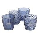 Modernist Home 4 Piece Chubby Tea Light and Votive Candle Holder Set, Translucent Royal Blue Glass, 3 Inches Tall