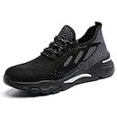 HYCOPROT Safety Trainers Mens with Steel Toe Cap Safety Shoes Womens Lightweight Non Slip Trainers Work Shoes with Air Cushion, Black, 4 UK