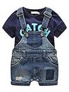 Cute Baby Boys Clothes Toddler Jeans Romper Set wit h Blue Letters Printed Short Sleeve T-Shirt Blue 90