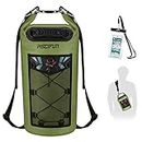 Piscifun Dry Bag, Waterproof Floating Backpack with Waterproof Phone Case for Kayking, Boating, Kayaking, Surfing, Rafting and Fishing, Army Green 5L