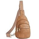 BOSTANTEN Small Sling Bag for Women Leather Crossbody Bags Fanny Pack Chest Bag for Travel, Camel Brown