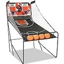 RayChee Foldable Basketball Arcade Game, Indoor Basketball Hoop Arcade w/4 Balls and LED Scoring System, Electronic Dual Shot 2 Player Arcade Basketball Game for Home, Game Room (Black)