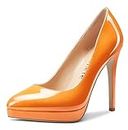 Castamere Zapatos de Tacón Plataforma Mujer Moda Pumps Tacón de Aguja 12CM High Heels Naranja Nacarado Zapatos EU 40
