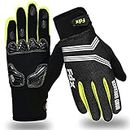 FDX Full Finger Winter Cycling Gloves - Warm Windproof, Mountain Bike Gloves Anti-Slip Padded Palm, Touchscreen, Breathable, Water Resistant MTB Racing and Running Mitts for Men Women