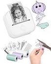 Mini Portable Sticker Printer - T02 Pocket Printer with 3 Rolls Paper, Bluetooth Picture Printer for Children Birthday, Study Graphics, Receipt, Compatible with Phone & Tablet, White