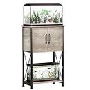 Herture 5-10 Gallon Fish Tank Stand, Metal Double Aquarium Stand with Cabinet for Fish Tank Accessories Storage, Heavy Duty 20.47" L* 11.02" W Tabletop, 500LBS Capacity Grey PG06YGB
