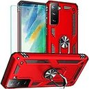 for Samsung S21 FE Case, S21 FE Case with Screen Protector, Military Grade Protective Cases with Ring for Samsung Galaxy S21 FE 5G (Red)
