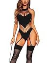 VORTICALIA Women Fishnet Bodysuit Bodystocking Lingerie for Women Naughty Sexy Tights Outfits Black One Size