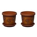 Home Garden Ornaments Set of 2 coloured plant pots with saucer 17 cm - 6.7 inch Terracotta flower