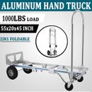 1000 Lbs Aluminum Hand Truck 2 in 1 Heavy Duty Convertible Folding Dolly Cart