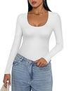 Ekouaer White Long Sleeve Shirt for Women Basic Fitted Top Base Layer Shirts Stretch Fitted Layer Tee White S