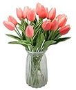 ALIERSA 10-Heads Artificial Flowers PU Mini Real Touch Tulip Bouquets (Gradient Coral)