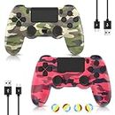 YsoKK 2 Pack Wireless PS4 Controller for Playstation 4/Slim/Pro with 1000mah Battery/Dual Vibration/Audio Jack/Six-axis Motion Sensor(Camouflage Red and Camouflage Blue)