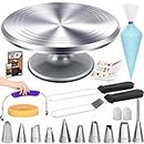 RFAQK 50PCs Cake Turntable Set -12" Aluminum Revolving Cake Stand- Professional Cake Decorating Supplies Kit with Straight & Offset Icing Spatula-Numbered Icing Tips & Bags- Cake Leveler