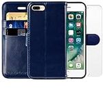 MONASAY Wallet Case for iPhone 7 Plus Wallet Case/iPhone 8 Plus,5.5 -inch [Glass Screen Protector Included] Flip Folio Leather Cell Phone Cover with Credit Card Holder for Apple 7 Plus/8 Plus,Blue