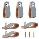 GORGECRAFT 6Pcs Leather Drawer Pull, Nordic Wardrobe Cabinet Door Handle, Single Hole Furniture Hardware Pulls for Cupboard Drawer- 141x24.5mm, Grey