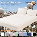 100% Pure Cotton Fitted Sheet Pillowcases Set S/KS/D/Queen King Bed Durable Soft