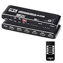 HDMI Matrix 4x2, 4K HDMI Matrix Switch 4 in 2 Out Switcher Splitter Box with EDID Extractor and IR Remote Control, Support Ultra 4K HDR,4Kx2K@60Hz, 3D, 1080P，HDMI 2.0b, HDCP 2.2